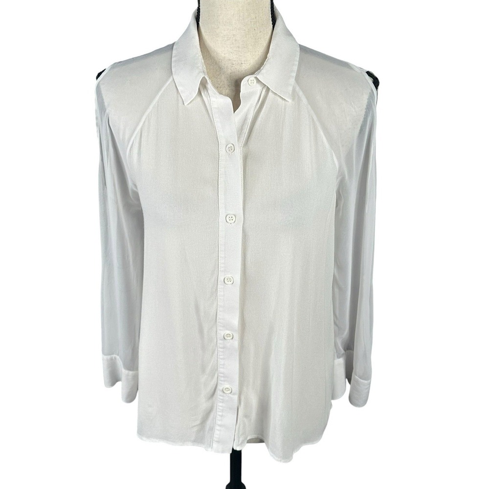 Alice Olivia Silk Button Down Off Sleeves Blouse Cream Soft  Minimalist Chic S